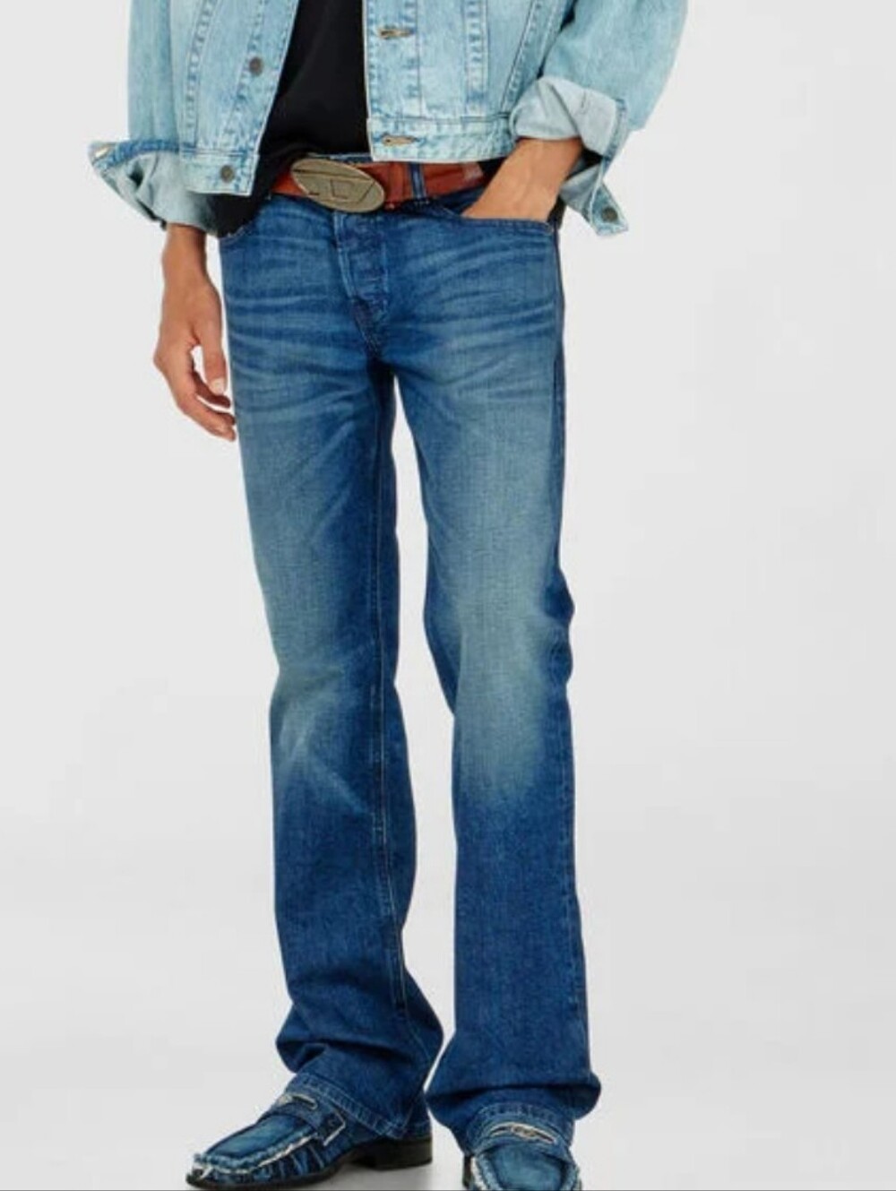 Diesel Men's Bootcut Jeans in Medium Blue Wash